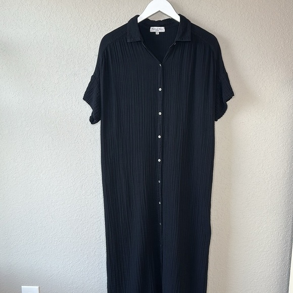 Michael Stars Allen Gauze Black Maxi Button Down Shirt Dress Size Medium - Picture 4 of 13